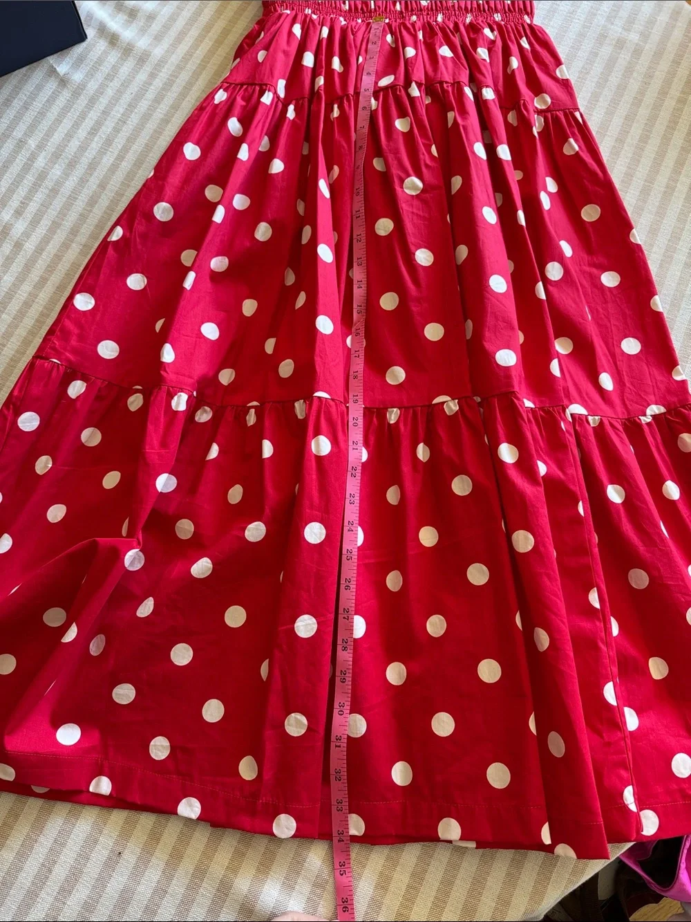 NWOT En Saison Red Polka Dot Midi Dress with White Ties - Picture 7 of 8